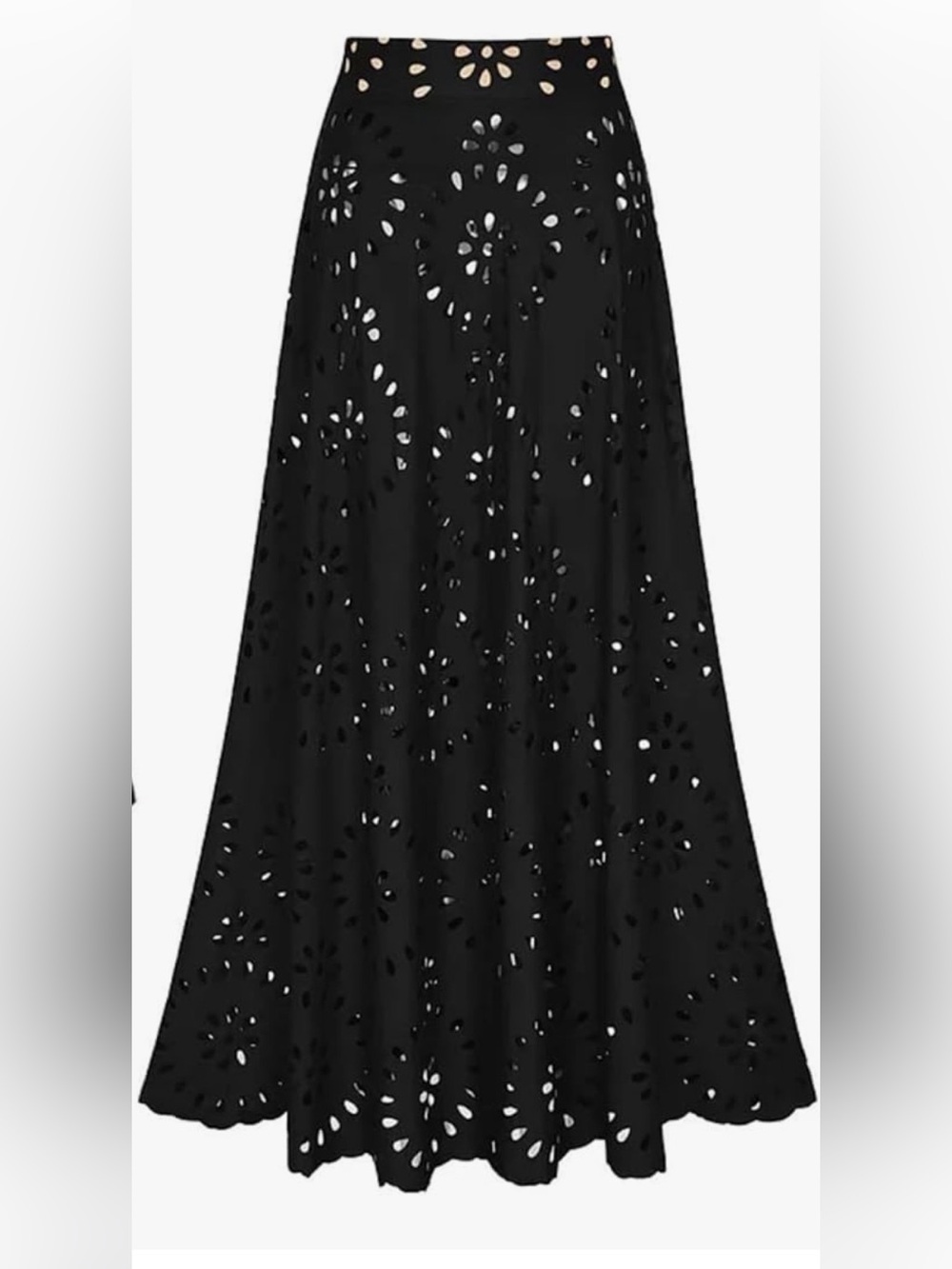 vibecurve maxi skirt cover-up, Black, With Laser-Cut Flowers One size fits most